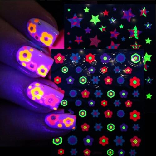 1 Piece/set Luminous Nail Stickers Stars/flowers/geometric/bow Knot Nail Art Design Glow In The Dark Nail Decorations DP3181