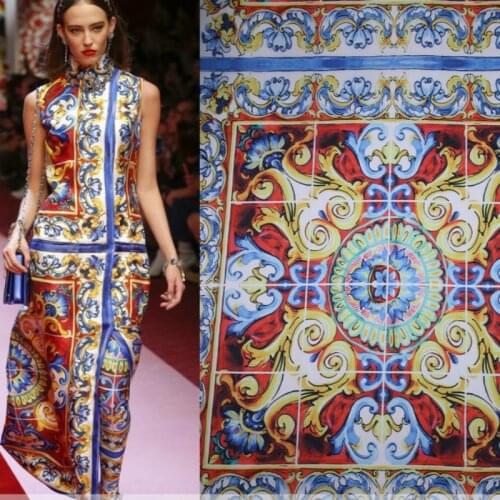 68x145cm retro printed fabric drape handmade diy dress cheongsam pajamas patchwork fabric scarf material wholesale cloth
