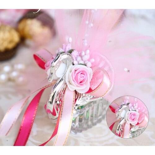 Upscale Acrylic Big Silver Swan Sweet Love Wedding Gift Candy Favor Boxes Baby Shower Party Favors Holder SN2062