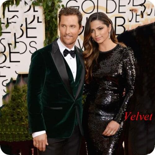 Green Velvet Wedding Suit Smoking Jacket Men Suits Black Peaked Lapel Groom Tuxedos Tailored Ceremony Man Suit with Pants 3Piece