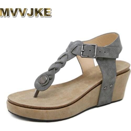 MVVJKE Women Sandals High Heels Summer Platform Wedge Heels Peep Toe Women Beach Shoes Fashion Comfortable zapatos de mujer