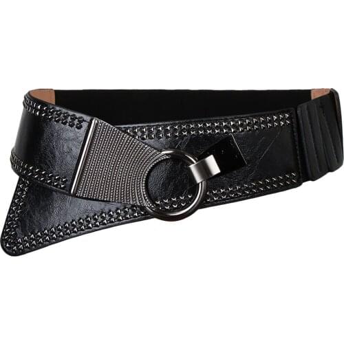 Womens Cinch Belt Elastic Stretch Punk Rivet Waist Band Dress Decor