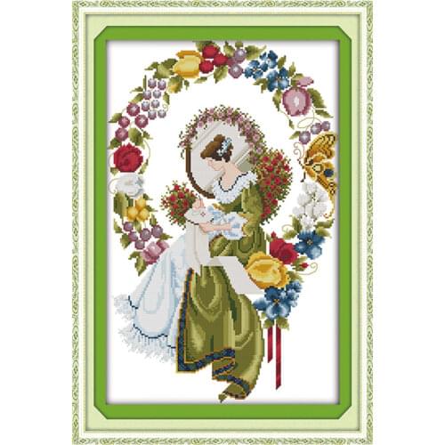 An embroidery woman cross stitch canvas sets Europe style with pattern printed fabric kits embroidery DIY handmade needlework