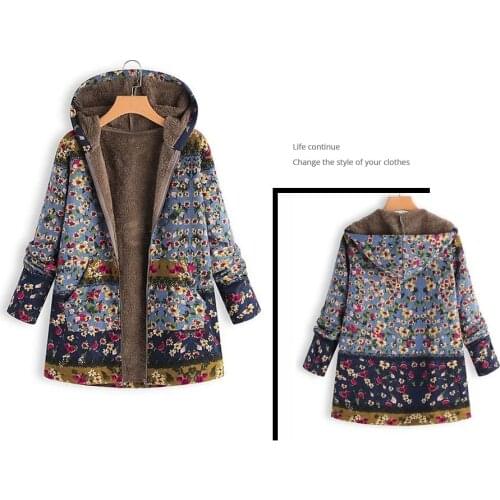 Womens Coat Winter Warm Outwear Floral Print Hooded Pockets Vintage Oversize Female Coats Womens Casual Outwear Plus Size 4.3