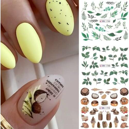 12patterns Coconut Nail Slider Egali Leaves Stickers Nails Decoration Accessories Fruit Nail Decals Water Transfer Art Decals