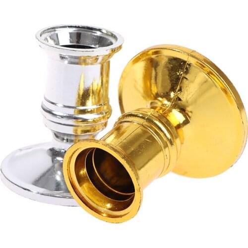 2pcs/set Plastic Candle Holder Candle Base Candlestick Taper Holder Silver 0.75D For Home Wedding Party Christmas Decoration