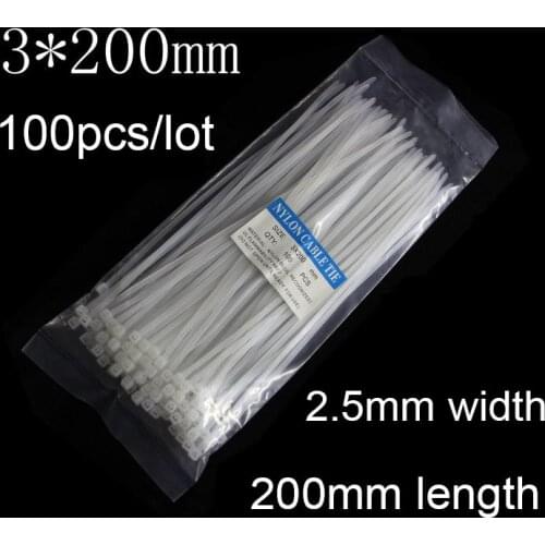 3*200mm Plastic Nylon Cable Ties black white Standard Self-locking Wire Zip Tie food seal 100pcs/lot