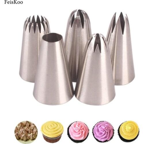 5pcs/Set Icing Piping Nozzles Pastry Tips Cake Decorating Tools Stainless Steel Cupcake Cookie Icing Tips Cake Cream Nozzles