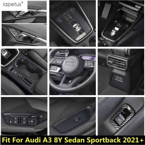 Carbon Fiber Look Accessories Water Cup Holder Panel / Shift Gear Frame Cover Trim Interior For Audi A3 8Y Sedan Sportback 2021