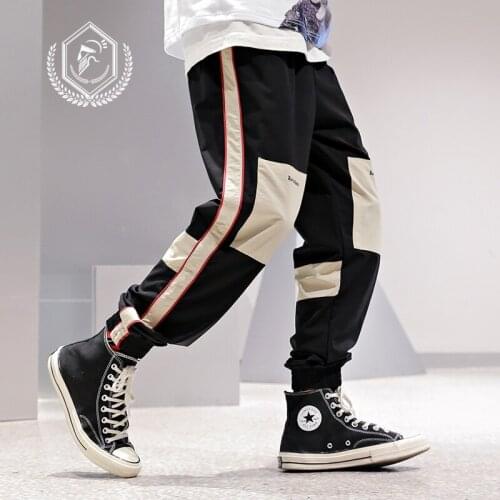 Men Loose Safari Style Pants Fashion Patchwork Harem Jogger Pants Ankle-Length Hip Hop Pants