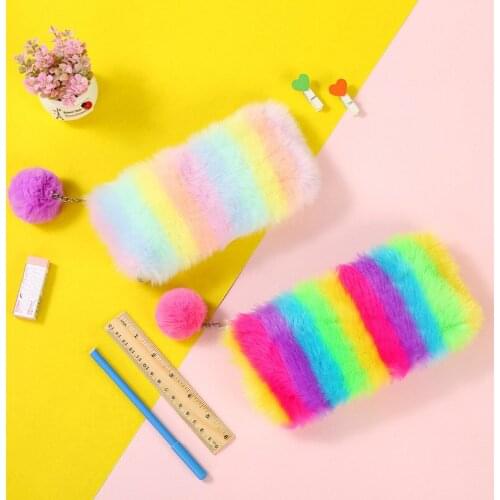 Rainbow Plush Pencil Case Quality School Supplies Stationery Gift Pencilcase School Cute Pencil Box School Tools Gifts