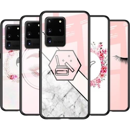 Tempered Glass Cover Pink Eyelash Print For Samsung Galaxy S21 Ultra Plus 5G M51 M31 M21 Shockproof Shell Phone Case