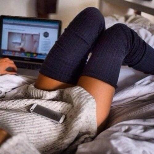 7 Color Women Lady Winter Warm Soft Cable Knit Over knee Long Boot Crochet Cotton Thick Long Stockings Thigh-High Legging Black