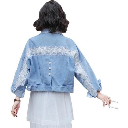 Spring Autumn Denim Jackets Women 2021 New Loose Short Lace Outerwear Lady Casual All-Match Cowboy Jacket Overcoat Female Tops