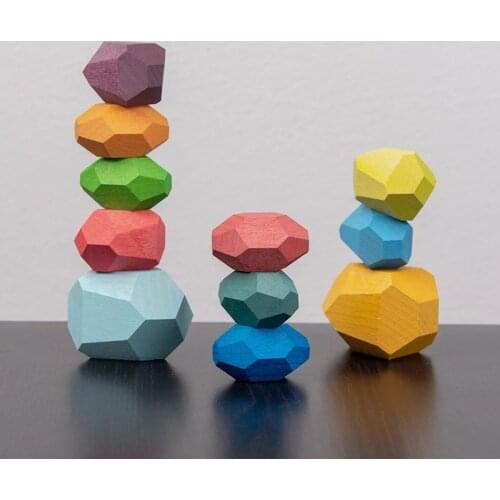Wooden Baby Toys For Children Rainbow Educational Building Block Colored Stone Stacking Game Creative Dropshipping Montessori