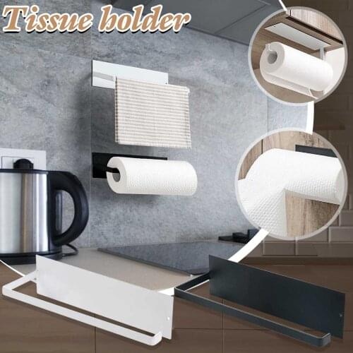 Free punch Paper Towel Holder Toilet Paper Hanger Roll Paper Holder Fresh Film Storage Rack Wall Hanging Shelf Self-adhesive