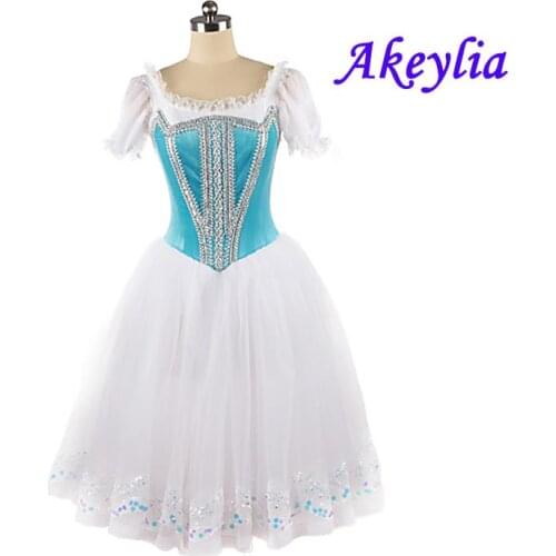 Long Ballet Dress Soft tulle romantic YAGP Professional velvet green white Short sleeve girls Ballet Costume Napoli Competition