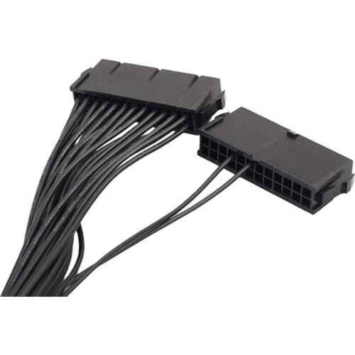 For Motherboard Dual PSU Power Supply 24 Pin Extension Cable 24 pin to 24(20+4) pin, 12.6 inch/ 32cm Black