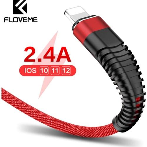 FLOVEME 2.4A USB Cable For iPhone X XR XS Lighting Charger Cable Wire Lighting Charge Cable Data Transfer Fast Charging Cables
