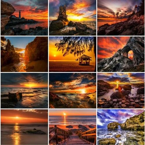 HUACAN Diamond Painting Sunset Craft Kit Full Drill Diamond Embroidery Landscape Mosaic Seaside Handmade Gift Art Decoration