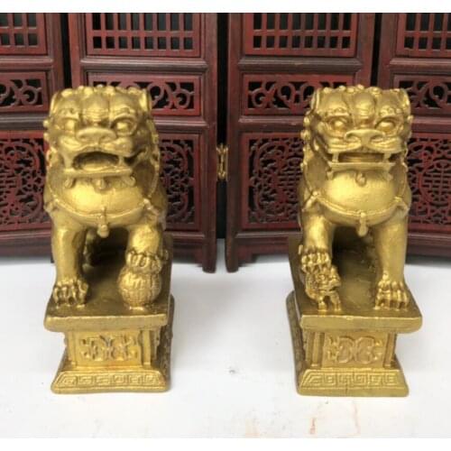 China brass lion crafts statue A pair