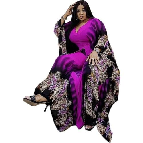 2 Piece Pants Sets Maxi Dress Suits African Clothes For Women Party Dresses 2021 Summer Chiffon Print Eid Kaftan Abaya Dubai