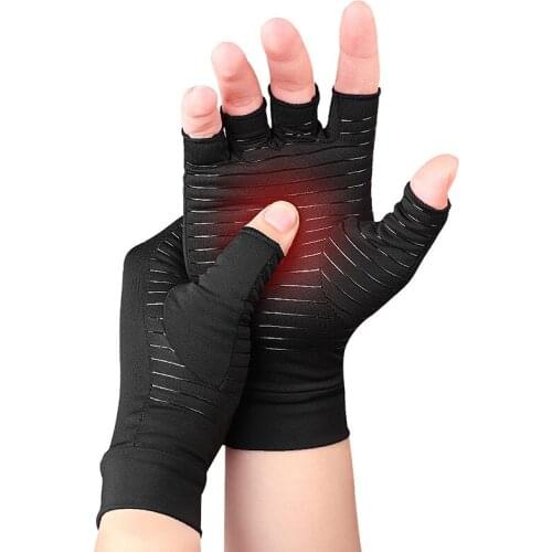 Copper Fiber Compression Gloves Joint Pain Relief Half Finger Anti-slip Therapy