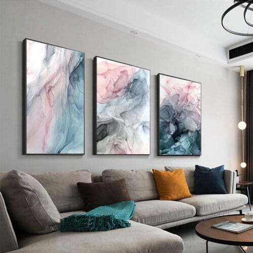 Colorful Ink Splash Abstract Wall Art Pink Gray Blue Canvas Print Painting Modern Picture Nordic Home Living Room Decoration