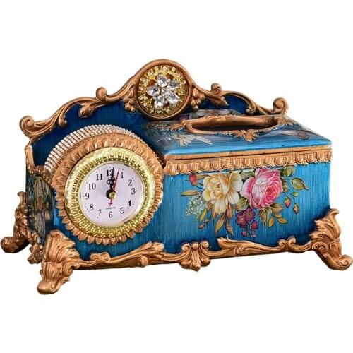European Creative Clock Tissue Box Vintage Multi-functional Napkin Box Living Room Coffee Table Remote Storage Box Decoration