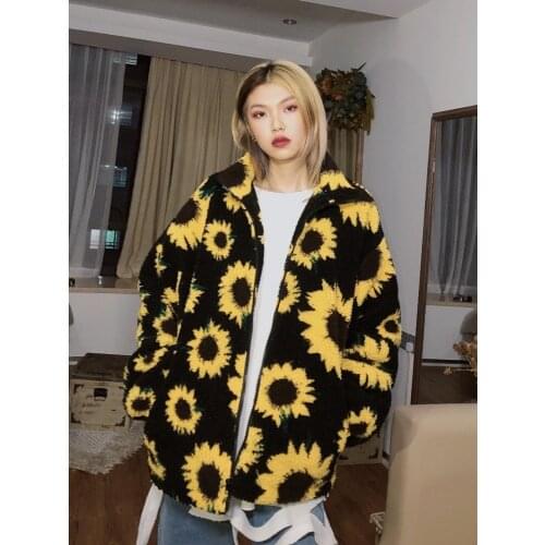 2019 winter new original sunflower locomotive lambswood warm cotton jacket short loose hot and cotton coat coats