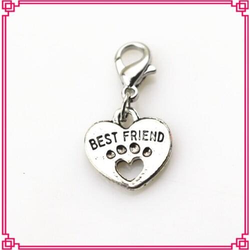 Hot selling silver heart best friend dangle charms for floating lockets lobster clasp charms pendant diy jewelry