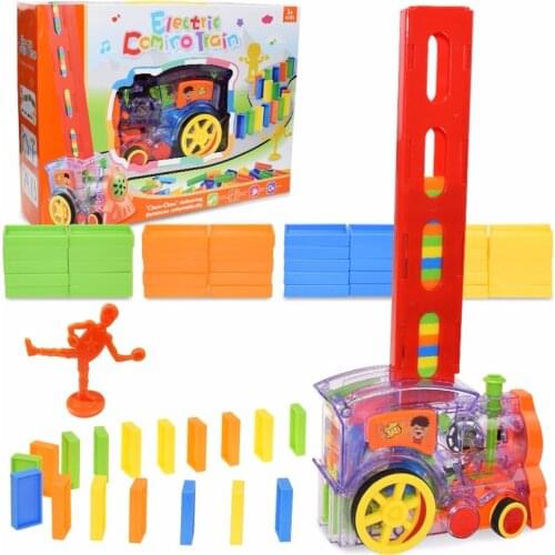 Domino Car Train Vehicle Model Automatic Set Toy Colorful Dominoes Blocks Game Educational DIY Toy Gift