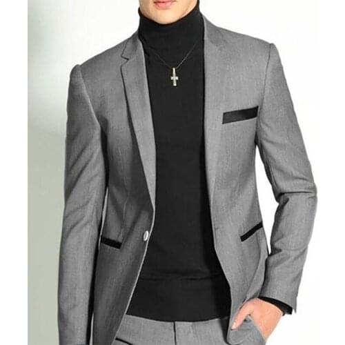 Custom Made Grey Mens Suits Slim Fit Two PCs Groomsmen Wedding Tuxedos For Men Notched Lapel Formal Prom Suit (Jacket+Pant)