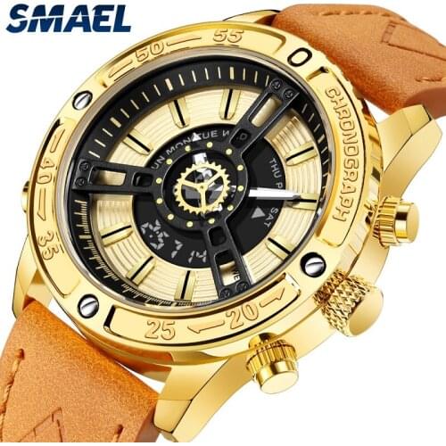Wristwatch Mens SMAEL Top Brand Luxury Sports Watch Men Fashion Leather Chronograph Watches with Date for Men Male Clock 6016