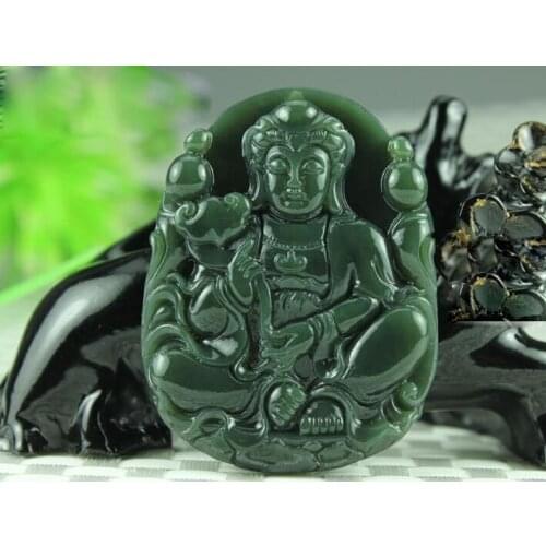 Natural XinJiang gray jade kylin Dragon Amulet Necklace Handwork carven Apotropaion