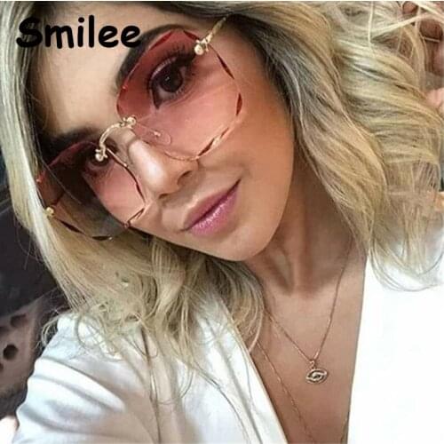 New 2020 womens rimless Oversized sunglasses ladies metal gradient Ocean lens square sun glasses female UV400 Accessories