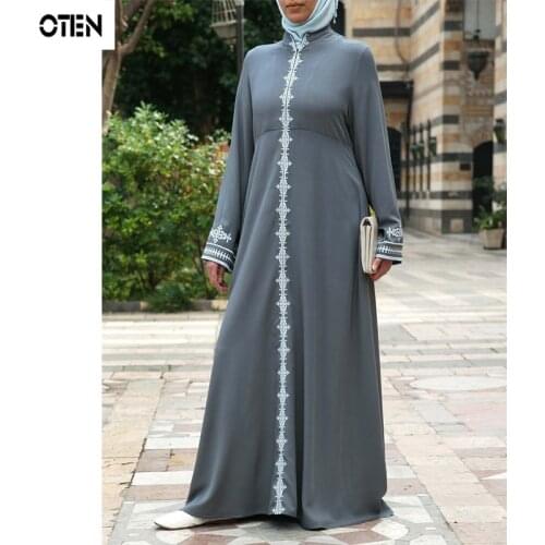OTEN Muslim Abaya Zipper Lace Modification Elegant Ladies Dress Dubai Casual Kaftan Turkish Retro Kimono Islamic Clothing Платье