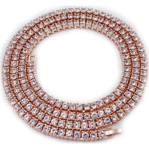Rose gold crystal necklace silver color 1 row tennis chain mens womens rapper rock punk iced out unisex hip hop jewelry choker