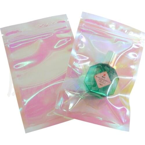10Pcs Pink Stand Up Holographic Zipper Packaging Bag Flat Pouches Small Laser Zip Lock Plastic Bags for Cosmetic Jewelry