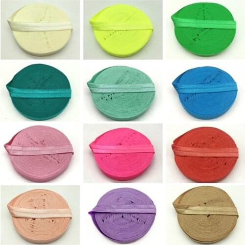 5/8" Multicolor Solid Color Fold Over Elastic Ribbon 10yard/lot Girls' Hair Tie Accessories DIY Handmade Webbing Headband