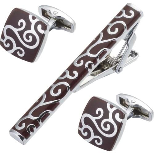 A deluxe Red Enamel Silvery Cufflinks Gift Set men auspicious clouds tie clip Tie Shirt Cufflinks Tie Clip Wedding Jewelry Box