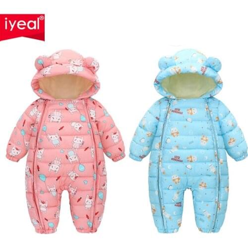 IYEAL Warm Plus Velvet Baby Winter Snowsuit Hooded Catoon Pattern Newborn Rompers Tollder Girls Overalls Infant Boys Jumpsuit
