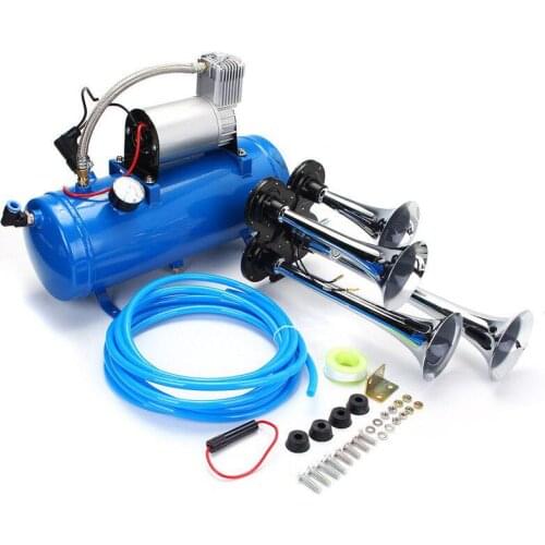 Universal 6L 150Psi Vehicle Car Air Horn Chrome Trumpet 12V 150 dB Compressor Tubing for Car Truck Campers