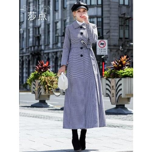 Windbreaker Womens Middle Long Coat Lattice Show Thin Windbreaker Over Knee Coat Womens Autumn and Winter