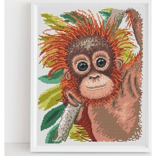 Manufacturer Embroidery Baby Orangutan Counted Cross Stitch for Beginners with 100% Cotton Floss & Free Shipping for Home Decor