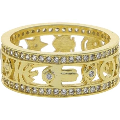 Cute Lovely Various Symbol Pattern Women Finger Ring Gold Color Metal Micro Pave CZ Lucky Lovely Jewelry