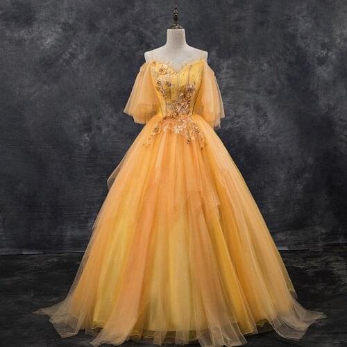 Elegant Sling Quinceanera Dresses 2019 New V-neck Floor-length Ball Gown Off The Shoulder Vintage Party Prom Quinceanera Dress