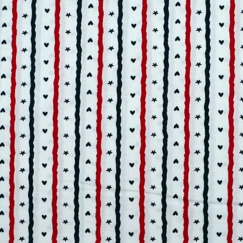 1 yard Cotton Poplin Fabric for sewing pathwork, dress, cloth, bedding - Stripe,heart and star on white (width=140cm)