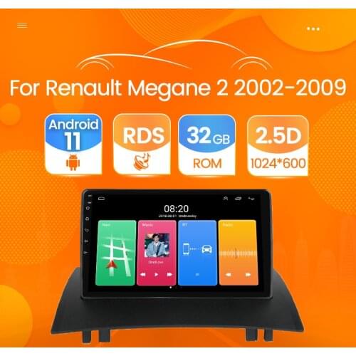 2.5D Screen Android 11 Car Radio for Renault Megane 2 2002-2009 Multimedia Video Player GPS 2Din Wifi Stereo RDS DVD with Frame