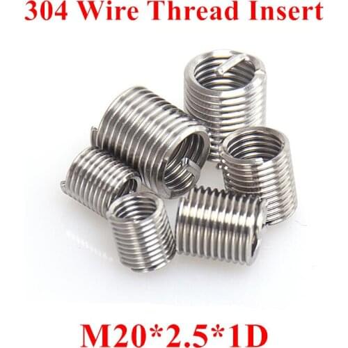 20pcs M20*2.5*1D Wire Thread Insert 304 Stainless steel M20 Screw Bushing, m20*1D Wire Screw Sleeve Thread Repair Insert